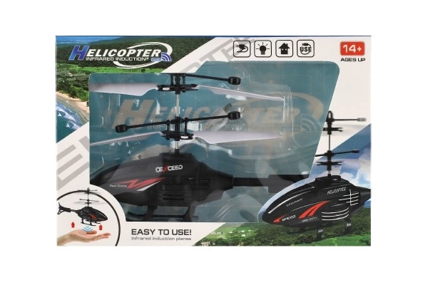 Helikopter z plastiku 16cm reagujący na ruch ręki z kablem do ładowania USB w pudełku 22x15x5cm