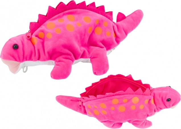 Pluszowy różowy dinozaur – piórnik i schowek z zawieszką