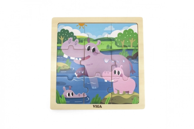 Drewniane puzzle hipopotamy Viga, 9 części