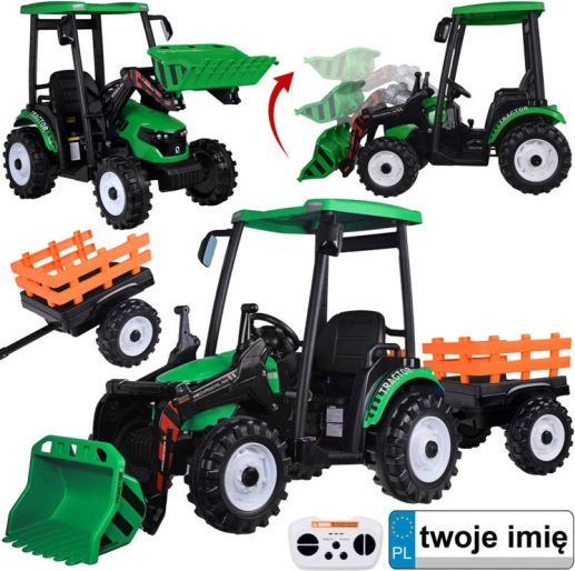 Elektryczny traktor dla dzieci z przyczepą i łyżką 24V – Zielony