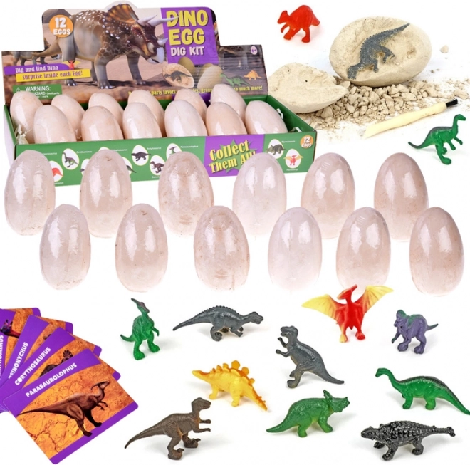 Archeologiczny zestaw Jajka dino 12 szt. z kartami – odkryj świat dinozaurów