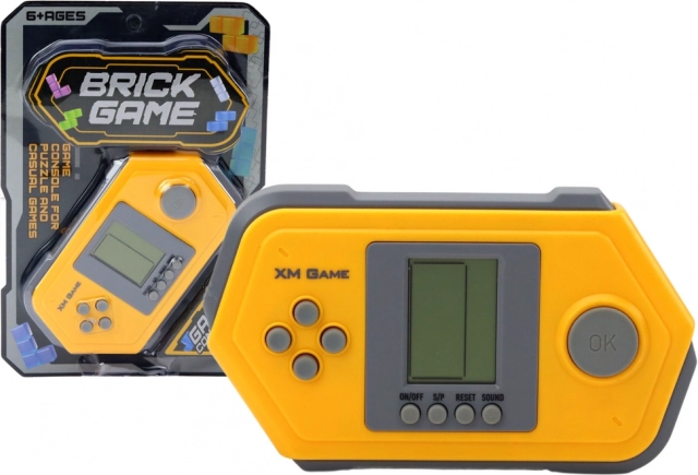 elektroniczna kieszonkowa konsola Tetris Brick Game – szaro‑żółta