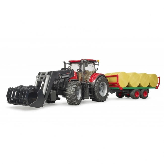 Bruder Traktor Case IH Optum 300 CVX z przednim ładowaczem i przyczepą na bele