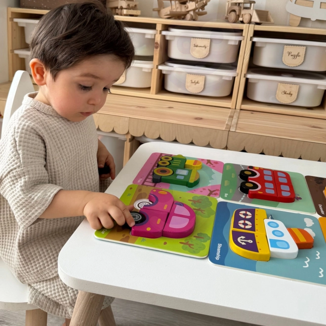 Woopie drewniane puzzle pojazdy Montessori FSC