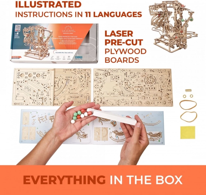 Ugears 3D drewniane puzzle mechaniczne Tor kulkowy łańcuchowy