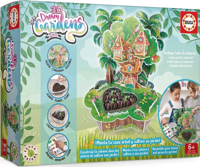 EDUCA 3D DREAM GARDENS: domek na drzewie 2w1 – kreatywny zestaw z miniogródkiem