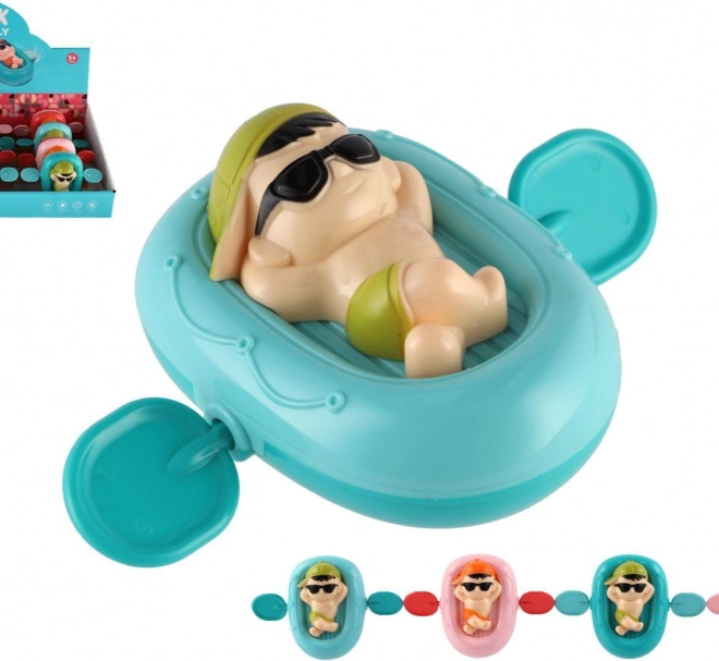 Nakręcana figurka na leżaku do wody, plastikowa, 13 × 9 cm, 4 kolory