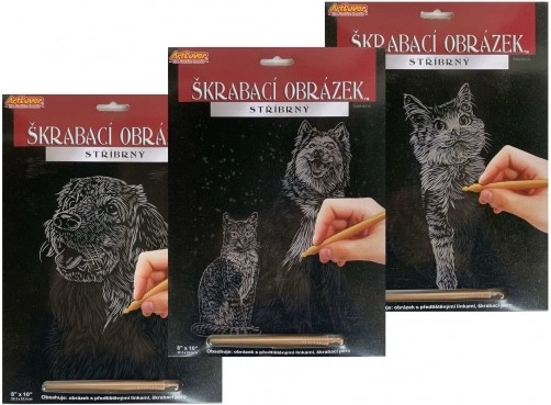 Srebrny obrazek do wydrapywania dla dzieci 20,3 × 25,4 cm, mix zwierzątek
