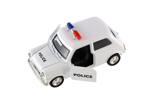 Auto policyjne retro 11cm metal/plastik na napęd wsteczny na baterie ze światłem 4 rodzaje