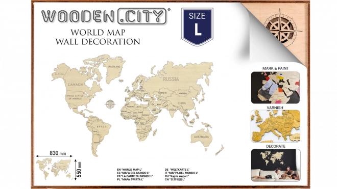 Drewniana mapa świata WOODEN CITY duża