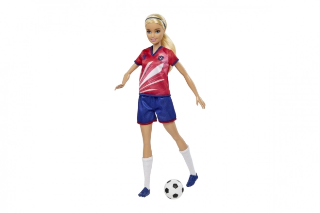 Lalka Barbie piłkarka w czerwonym stroju