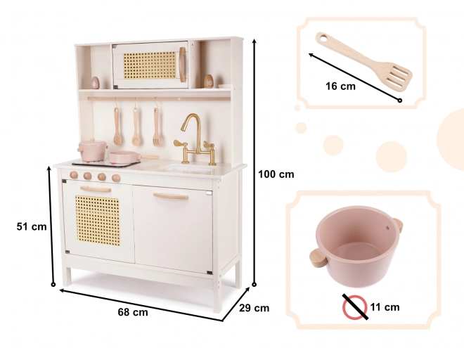 Dziecięca drewniana retro kuchnia z akcesoriami Boho