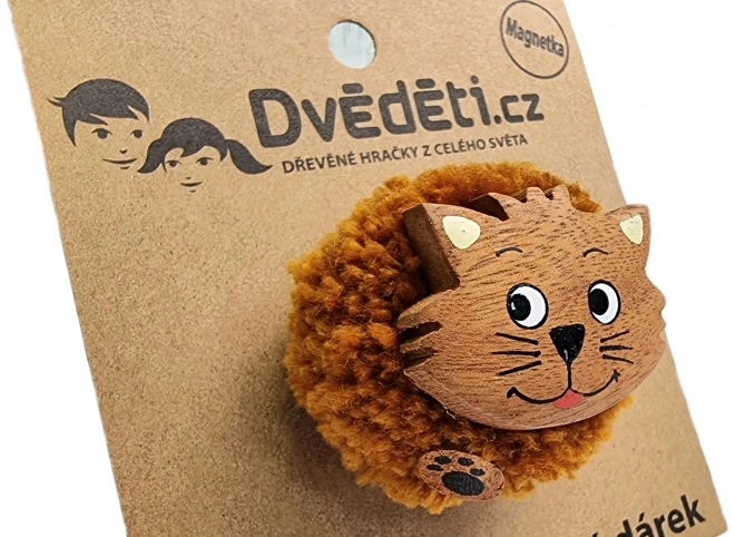Dvdz19wi19ta Drewniana magnes duży pompon Kot