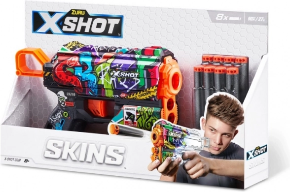 ZURU X-Shot Skins Flux pistolet na piankowe naboje, 8 strzałek