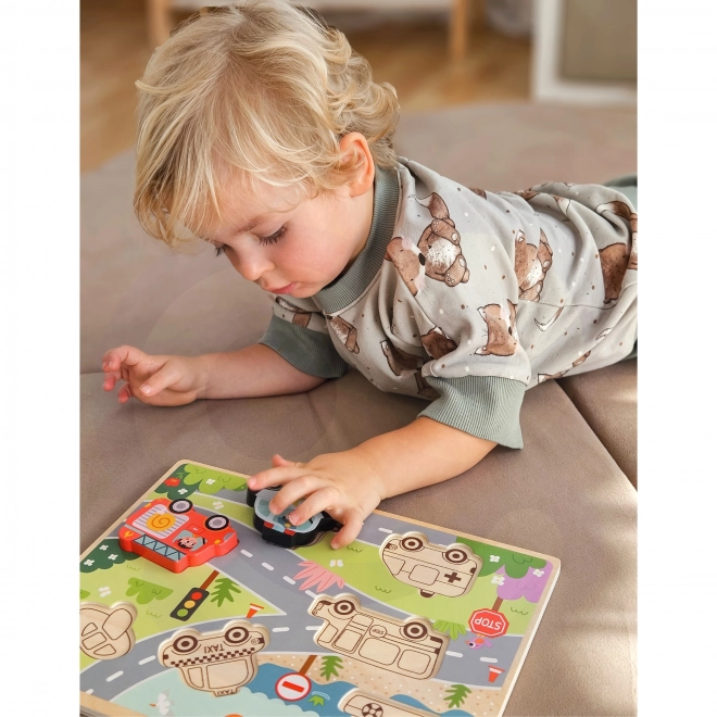 Drewniane puzzle Montessori miasto