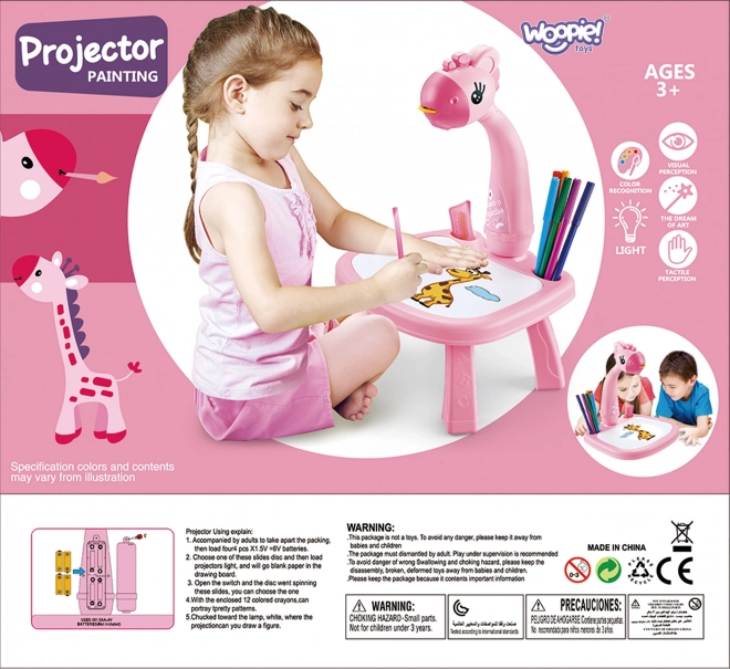 Rysująca tablica projektor Różowa Żyrafa z flamastrami