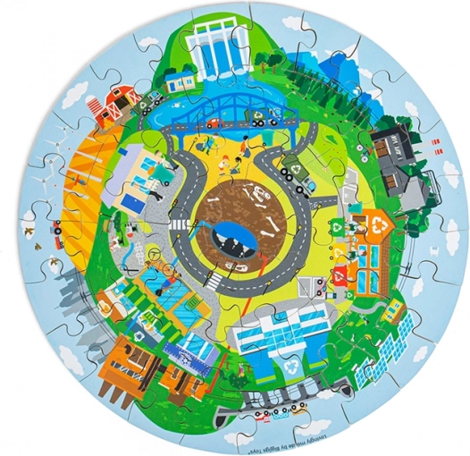 Okrągłe drewniane puzzle Recykling – BIGJIGS TOYS