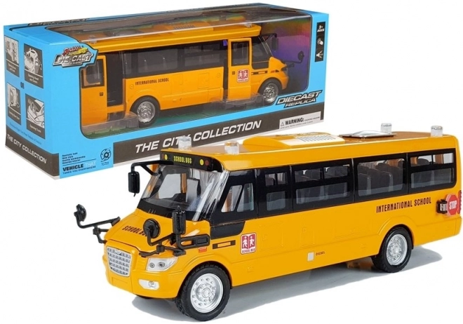 Metalowy szkolny autobus z napędem naciągowym