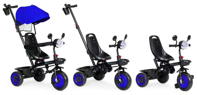 Dziecięcy rowerek trójkołowy 3w1 z obrotowym siedziskiem, daszkiem, niebieski, ECOTOYS