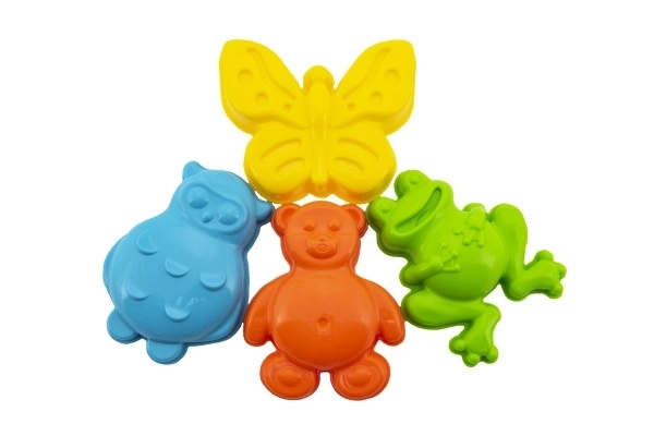 Foremki Babki na piasek plastikowe zwierzątka 4 szt. w siatce 12x10x8cm 12m+