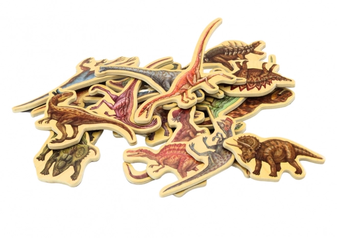 Drewniane magnesy Dinozaury zestaw 20 sztuk kolorowych