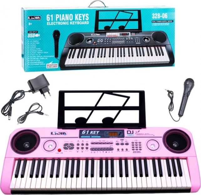 Elektroniczny instrument klawiszowy 61 klawiszy z mikrofonem i USB – Różowa