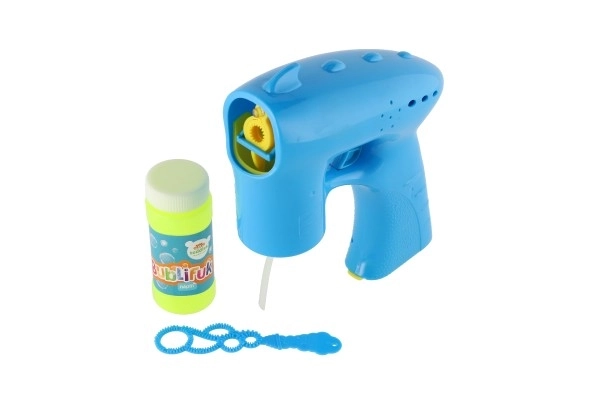 Pistolet na bańki niebieski plastik 13cm + wkład na baterie na karcie