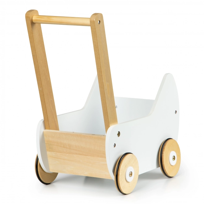 ECOTOYS Drewniany wózek dla lalek biały