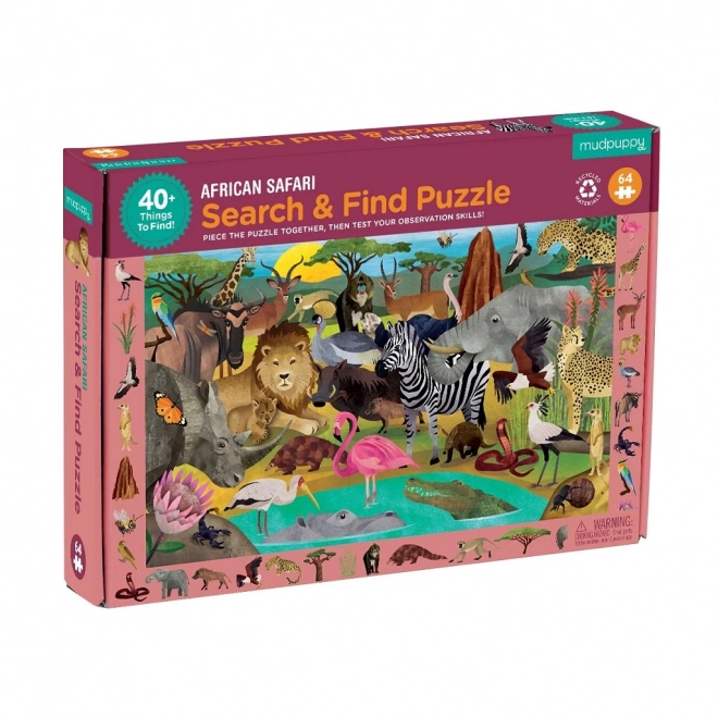 Puzzle Mudpuppy Safari układanka i wyszukiwanie 64 elementów