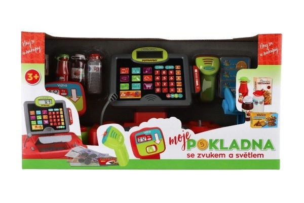 Kasa duża cyfrowa plastikowa na baterie z dźwiękiem i światłem w pudełku 48x25x18cm