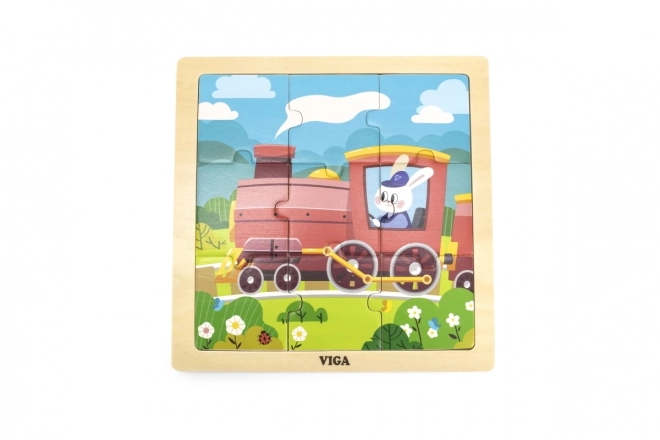 Drewniane puzzle 9 elementów - lokomotywa