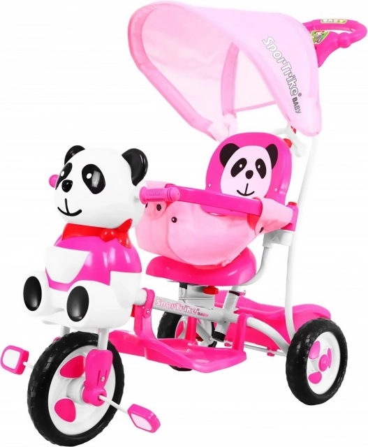Dziecięcy trójkołowiec Panda z daszkiem i rączką dla rodzica – Różowa