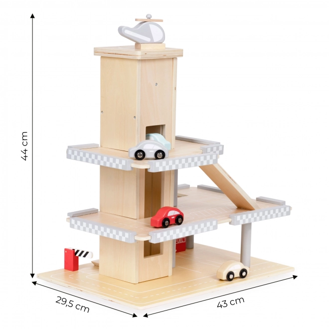 ECOTOYS Duży drewniany garaż z windą i autkami