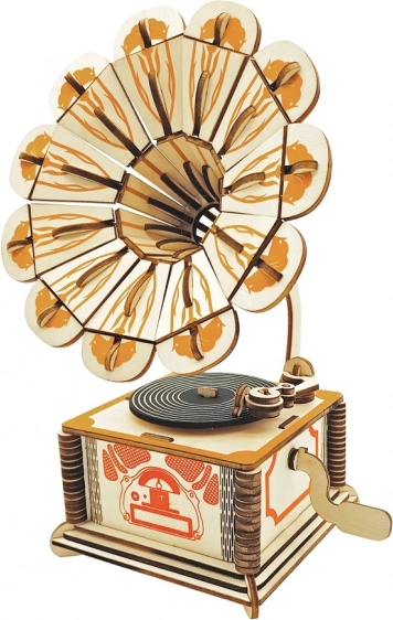 Woodcraft drewniane 3D puzzle gramofon kolorowy