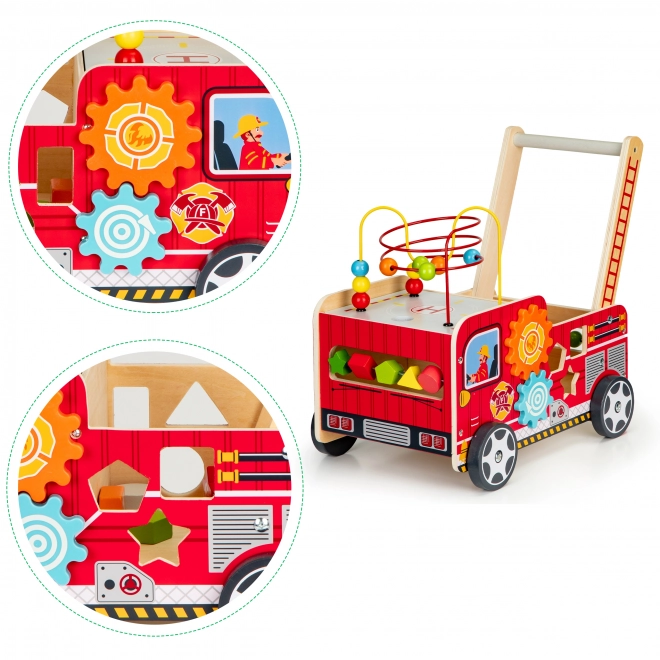Drewniany edukacyjny chodzik z klockami - Samochód strażacki ECOTOYS