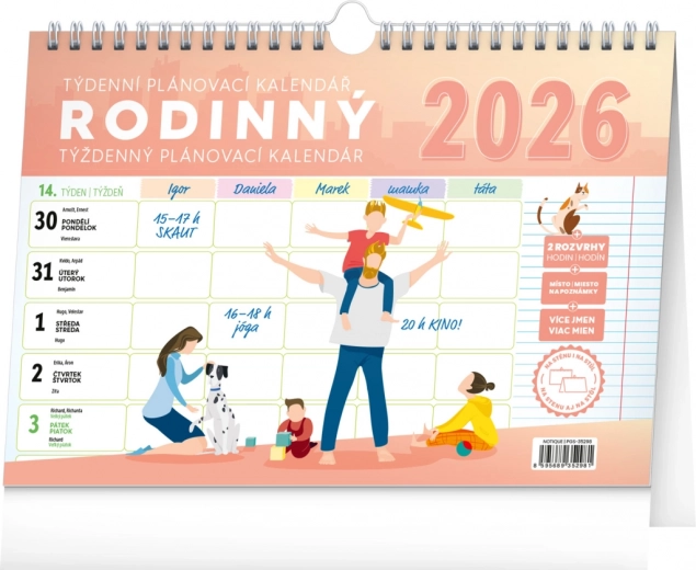 Notique tygodniowy rodzinny kalendarz planer z haczykiem 2026