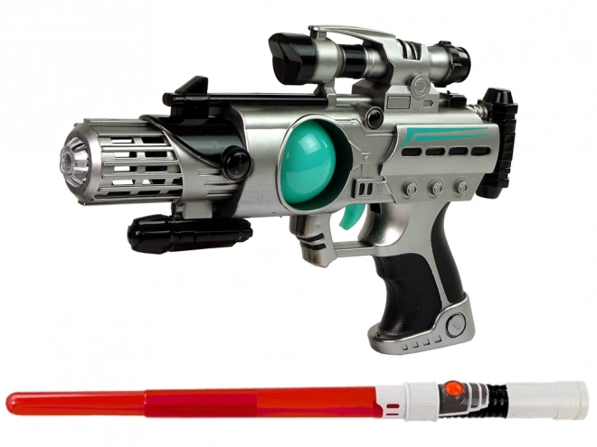 Zestaw kosmicznych broni Space Guardian z laserowym pistoletem i mieczem
