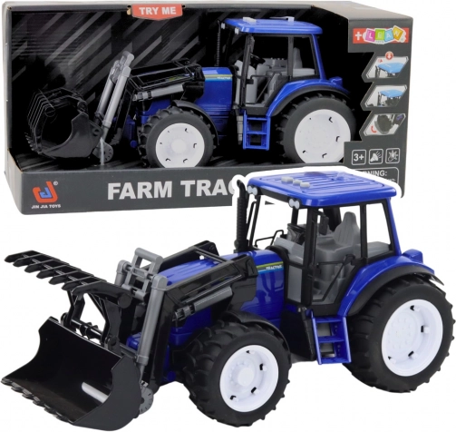 Dziecięcy traktor z ruchomą łyżką, światłami i dźwiękami – niebieski 1:10