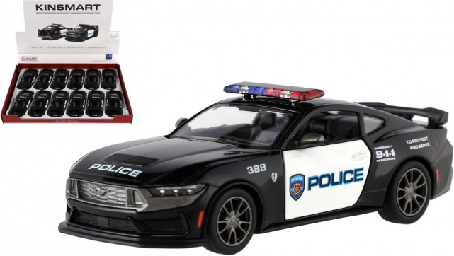 metalowy model auta Ford Mustang Dark Horse Police 2024 1:38 ze sprężynowym napędem, 13 cm