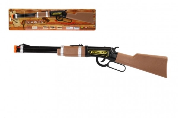 Strzelba/Pistolet powtarzalny kowbojski plastikowy 62x10cm na baterie ze światłem na kartce