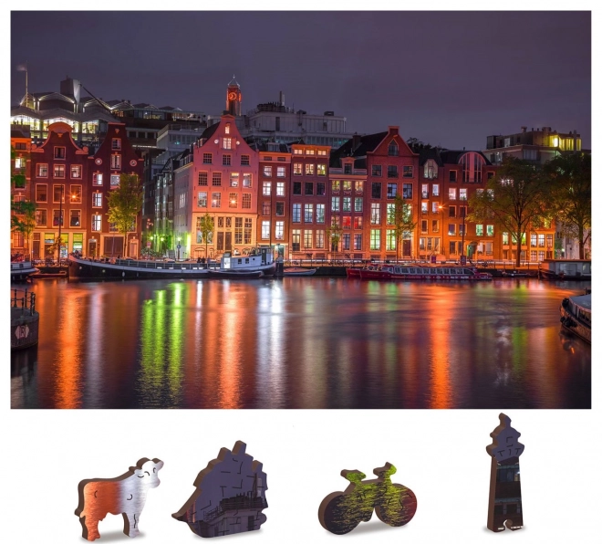 Drewniane puzzle Nocny Amsterdam