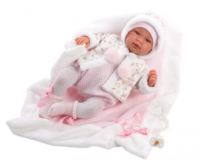 Realistyczna lalka niemowlęca z dźwiękami i miękkim ciałem 44 cm