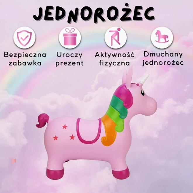 Skaczący jednorożec różowy Woopie z pompką