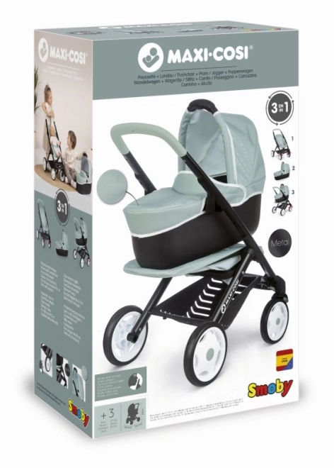 Kombinowany wózek Maxi Cosi dla lalek zielono-szary