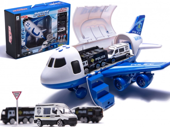 Samolot transporter i 3 policyjne samochody