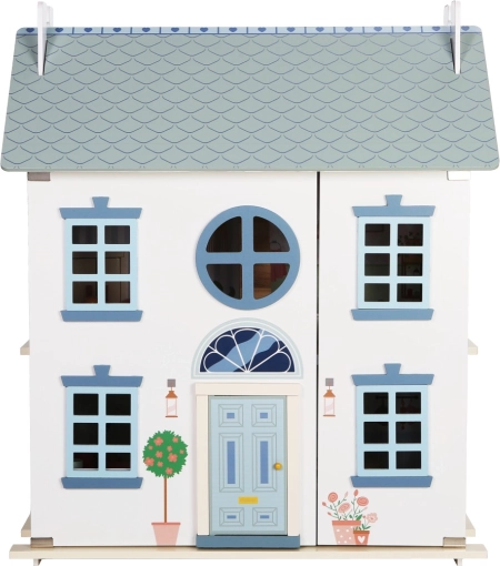 Drewniany domek dla lalek z ogrodem i akcesoriami