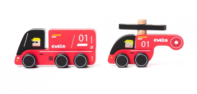 CUBIKA 15559 Strażacy - drewniane autko z helikopterem