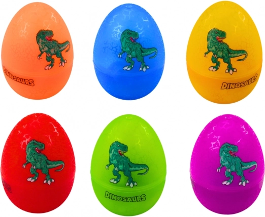 6 kolorowych jajek z ukrytymi dinozaurami