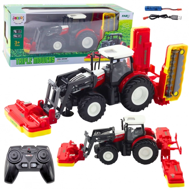 Zdalnie sterowany traktor z kosiarkami do trawy