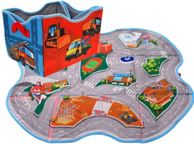 składany pojemnik na zabawki 2w1 z matą do zabawy miasto, 78 × 70,5 cm